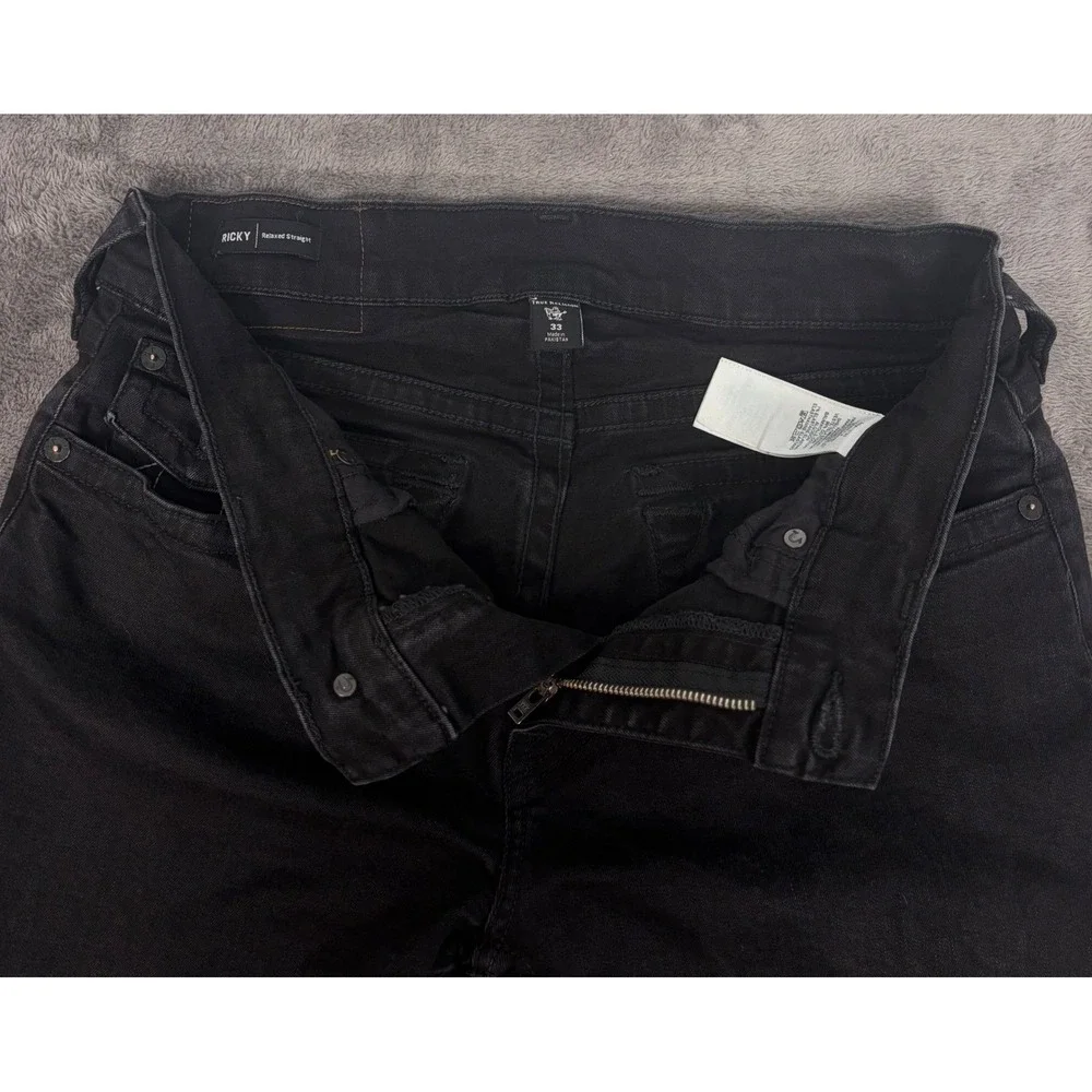 True Religion Ricky Relaxed Straight Leg Jeans‎ Mens 33 Black Denim RN112790